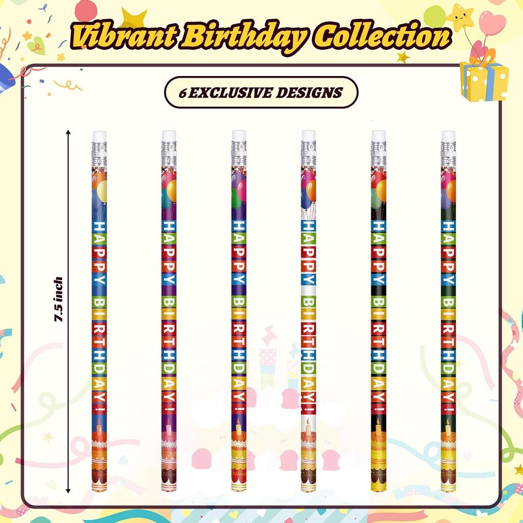 Birthday Pencils for Students Happy Birthday Pencil Bulk Colorful Wood Pencils Teacher Classroom Birthday Gifts Party Supplies (48)