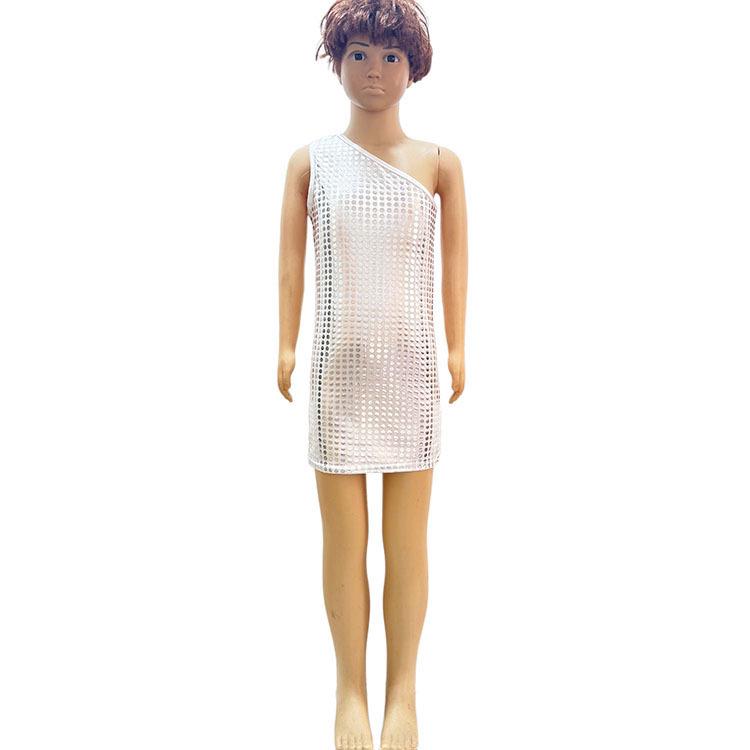 Polka Dot Sequin Dance Dress: Baby Girls & Adults, Round Neck, Sleeveless, One-Shoulder, Asymmetrical, Knee-Length