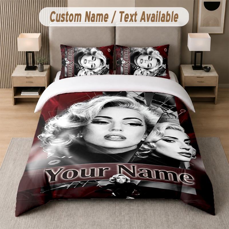 Lady Gaga 3Pcs Bedding Set, Personalized Custom Name Text, 1 Duvet Cover & 2 Pillowcases For Bedroom