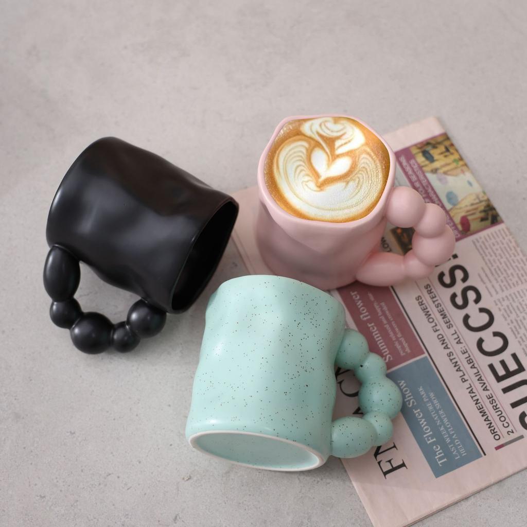 Ceramic Coffee Cup Large Capacity Macaron Color Mug Irregular Latte Cup