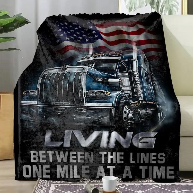 Trucker Driver Flag design pattern Flannel printed blanket suitable all seasons suitable for living room office sofa and travel