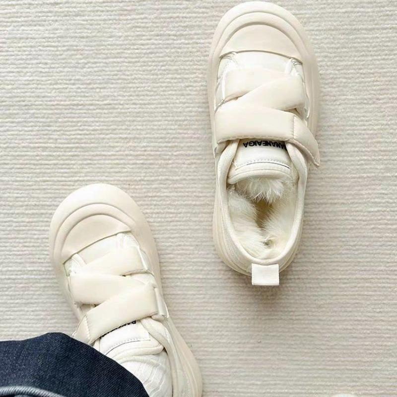 New Plush Cotton Shoes Winter Original Niche Plush Thick-soled Velcro White Shoes Board Shoes Women