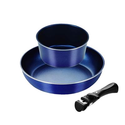Pearl Metal Stack Plus Blue Diamond Coat IH Compatible Cookware 3 Piece Set B Navy HB-5626