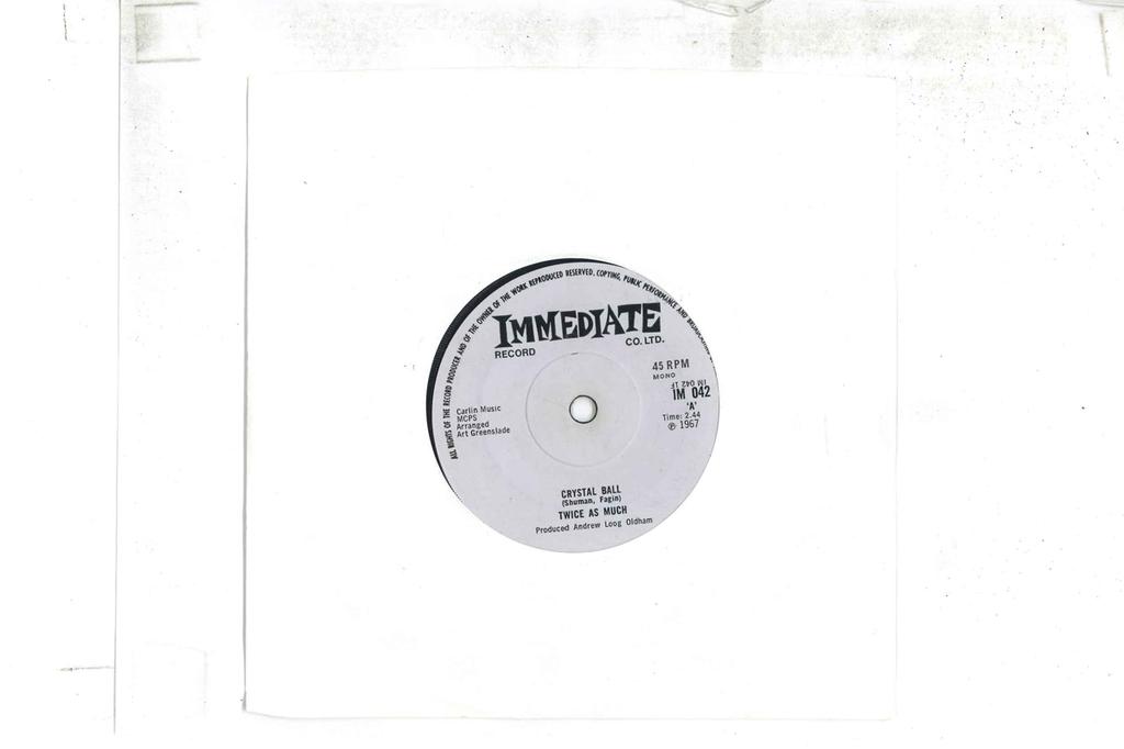 7inch Record TWICE AS MUCH - Crystal Ball / Why Can't They All G IM042 IMMEDIATE 1967 UK Rock Used