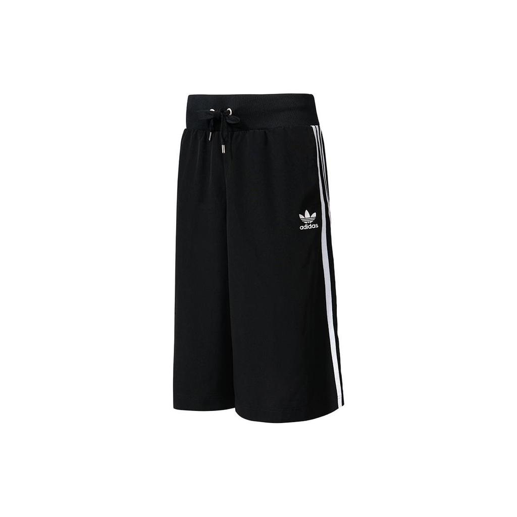 Adidas Originals Trefoil Logo Print Vintage Sports Breathable Loose Fit Cropped Casual Pants Women Bottoms Black BJ8187