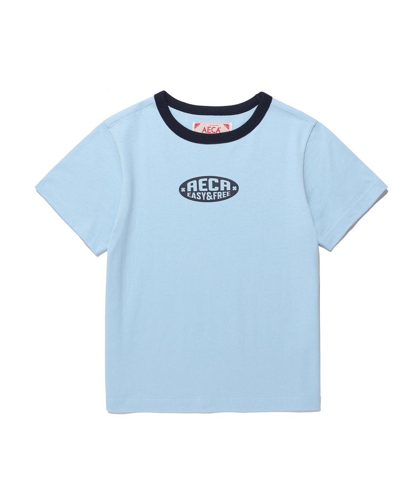 AECA (Woman) Aeca Oval Emblem Graphic Ringer Half Sleeve Tee-Sky Blue