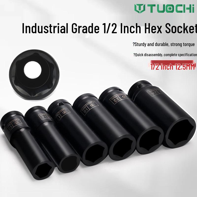 16-Piece 1/2-Inch Impact Socket Set: Extended Hex Electric Wrench Tire Tool
