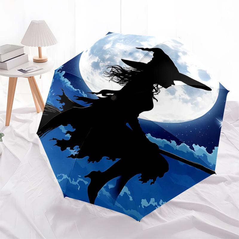1PC Moon Witch Automatic Folding Umbrella - Compact 8-Rib Design, Durable Plastic & Iron, Lightweight for Outdoor Daily Use, Festive Gift056