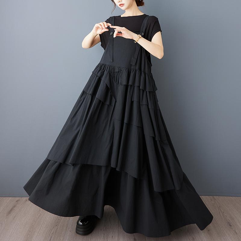 

DIMANAF New 2025 Women Plus Size Spring Summer Dress Vintage Casual Sleeveless Oversized Basic Loose Belt Dress One Size чёрный