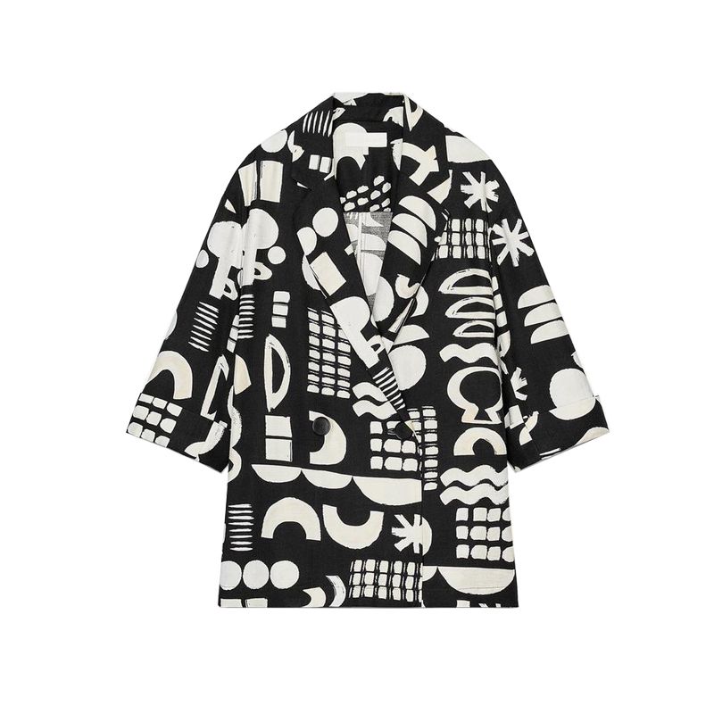 Watercolor Pattern Long Sleeves Lapel Suit Outwear 2664595 High Waist Vertical Straight-Leg Trousers 2662595