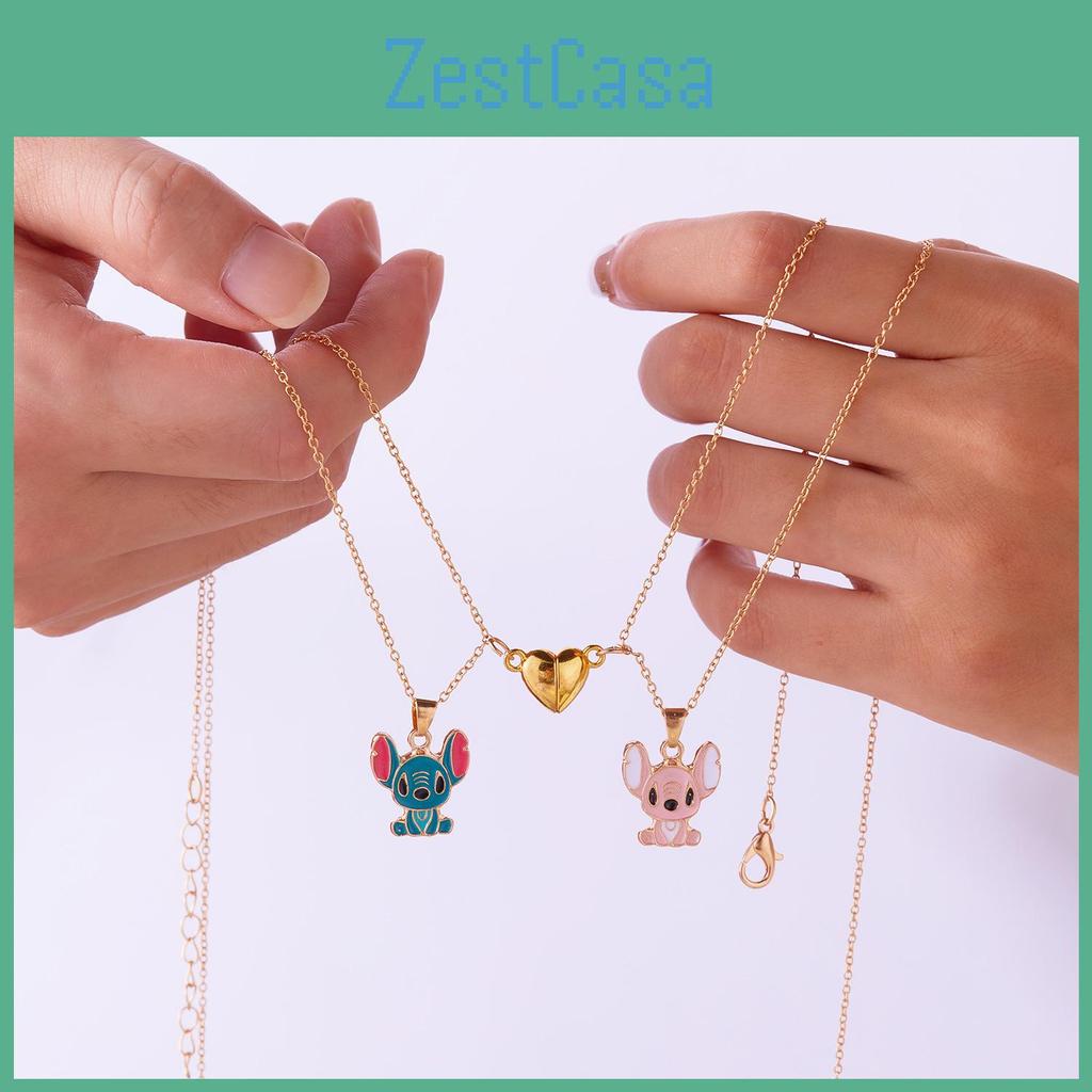 Lilo Stitch Heart Pendant Necklace With Alloy Charm For Couples And Friends