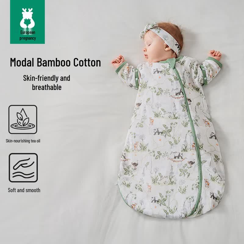 OUYUN Baby Summer Thin Bamboo Cotton Gauze Anti-Kick Sleeping Bag 75cm
