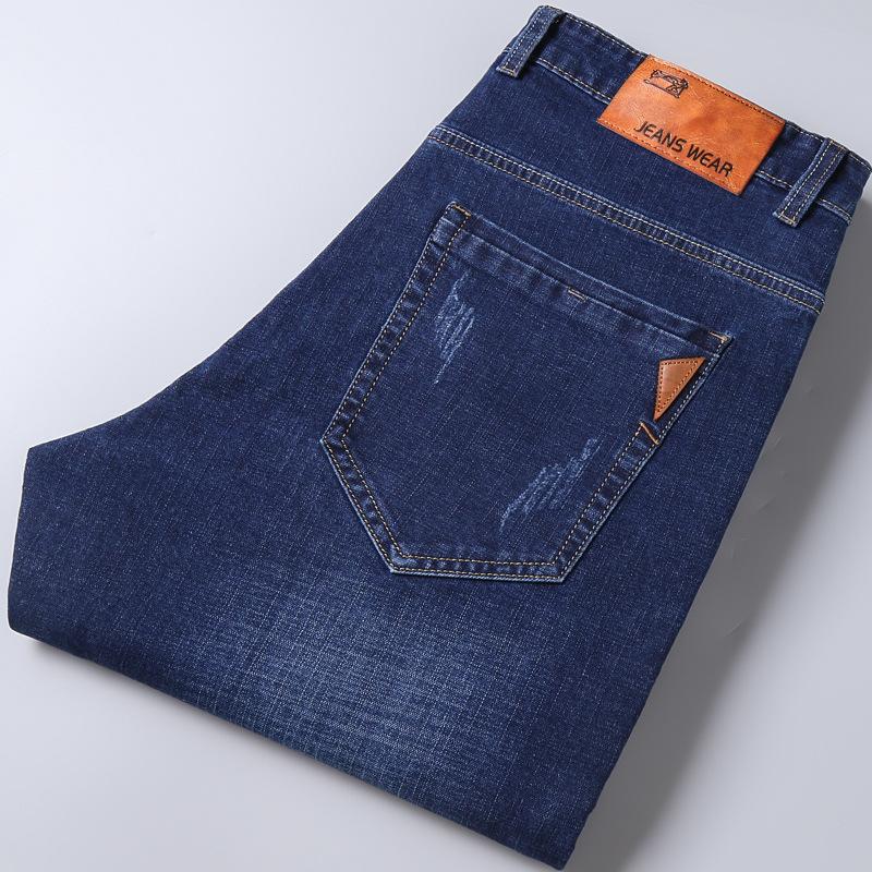 Spring And Autumn New High End Plush Jeans For Men Straight Tube Slim Fit Elastic Thick Casual Pants Autumn And Winter Men'S Pants