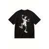 Men's Plus Size Oversized T-Shirt with Fido Dido Cartoon Graphic - Soft Breathable Black Retro Streetwear Tee, Loose Fit Crewneck Short Sleeve Shirt