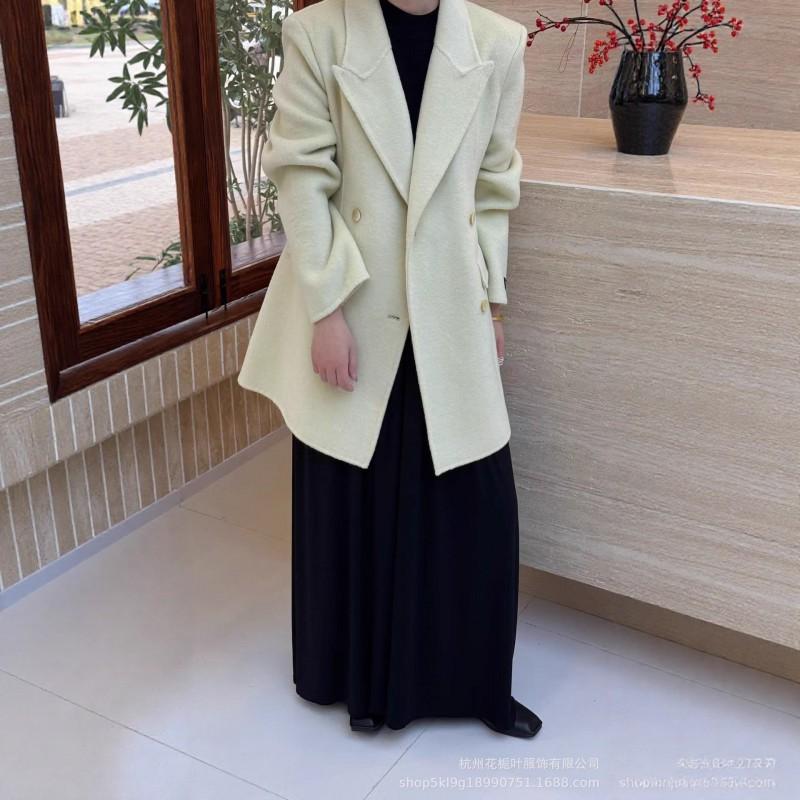 Womens Wool Blend Double-Sided Tailored Coat Mid-Length Single-Breasted Slim Fit Korean Style Winter Outerwear