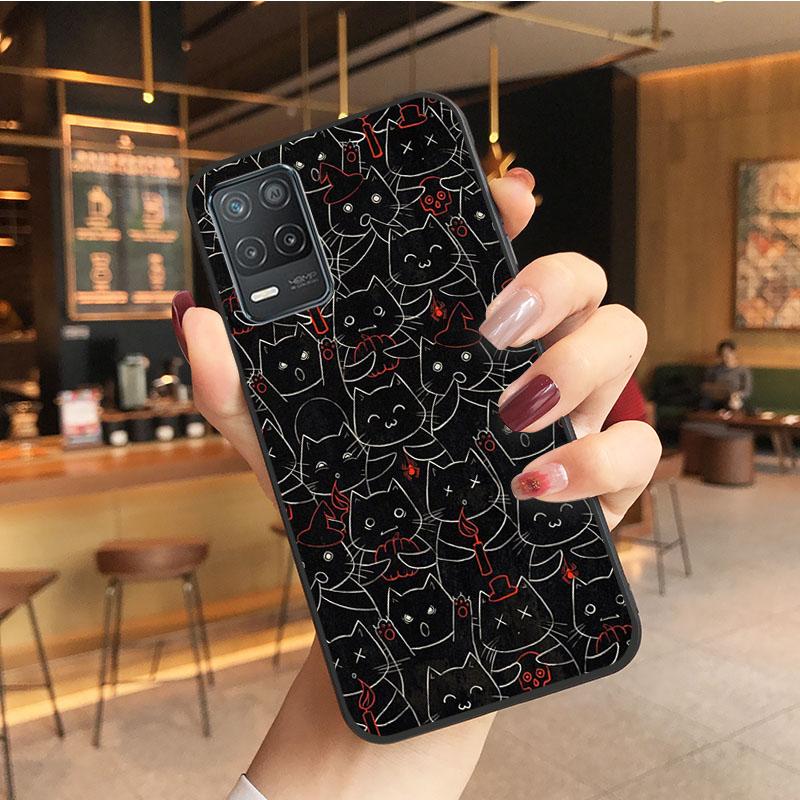 Black Cat Case for OPPO Realme GT 2 Pro X2 Pro XT C25S 8 7 6 Pro 6i Realme GT Master C3 C21 C21Y C11 X3 SuperZoom