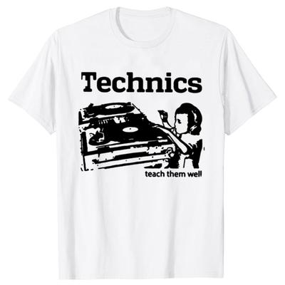 Grappige DJ Technics Teach Them Well Grafische T-shirts Mannen Vrouwen Mode Casual T-shirt 100% Katoen Los Oversized T-shirt