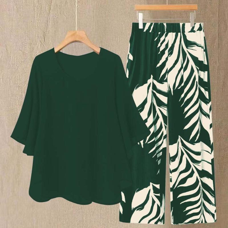 Summer New Arrival Women's Casual Outfit - Elegant Blouse and High Waist Pants 2pcs Set