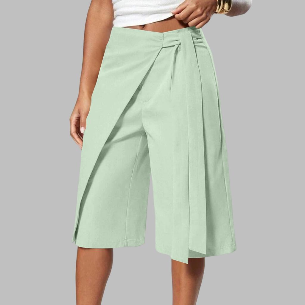 Gonna-pantalone a portafoglio con cintura in ecopelle larga da donna per abbigliamento business casual