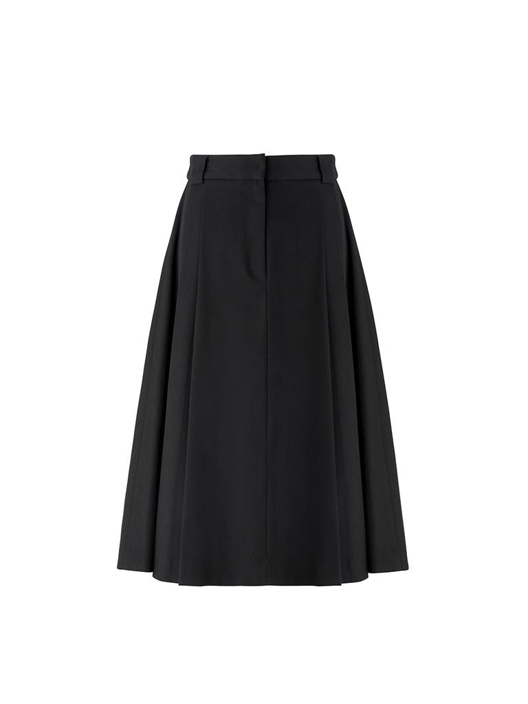 B Muse Mansion Side Pleated Midi Skirt - Black