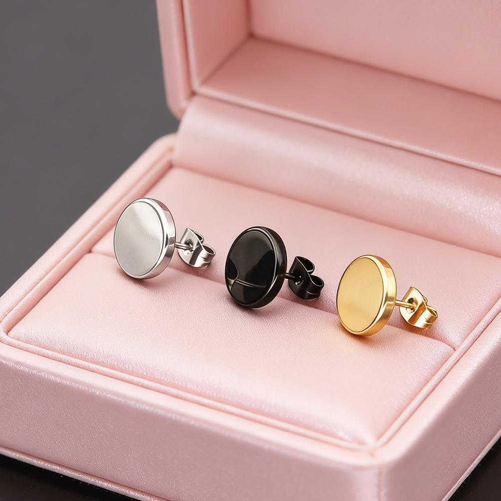 

1 Pairs Punk Stainless Steel Stud Earrings Black Earrings Set For Men Women Vintage Hip Hop Piercing Ear Zircon Accessories 12mm