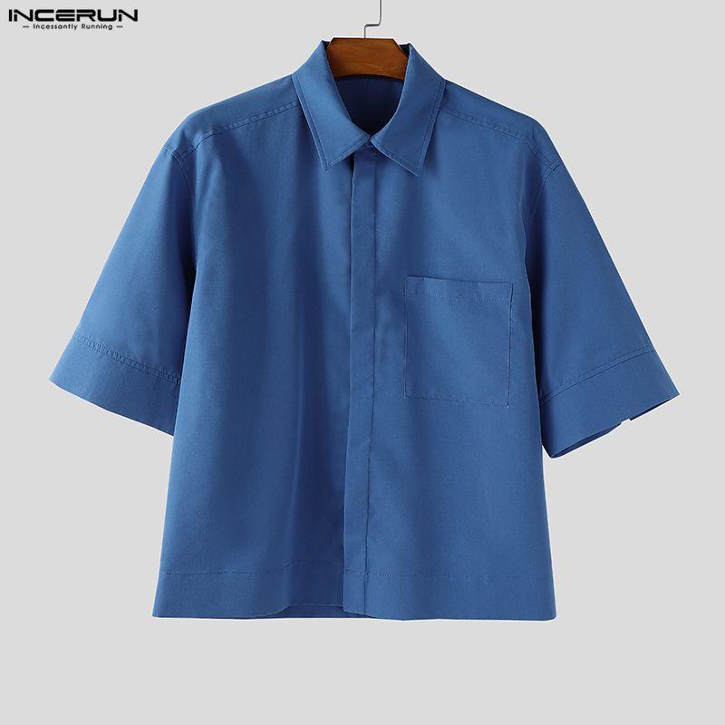 INCERUN Men Summer Half Sleeve Solid Color Loose Casual Shirts Tops