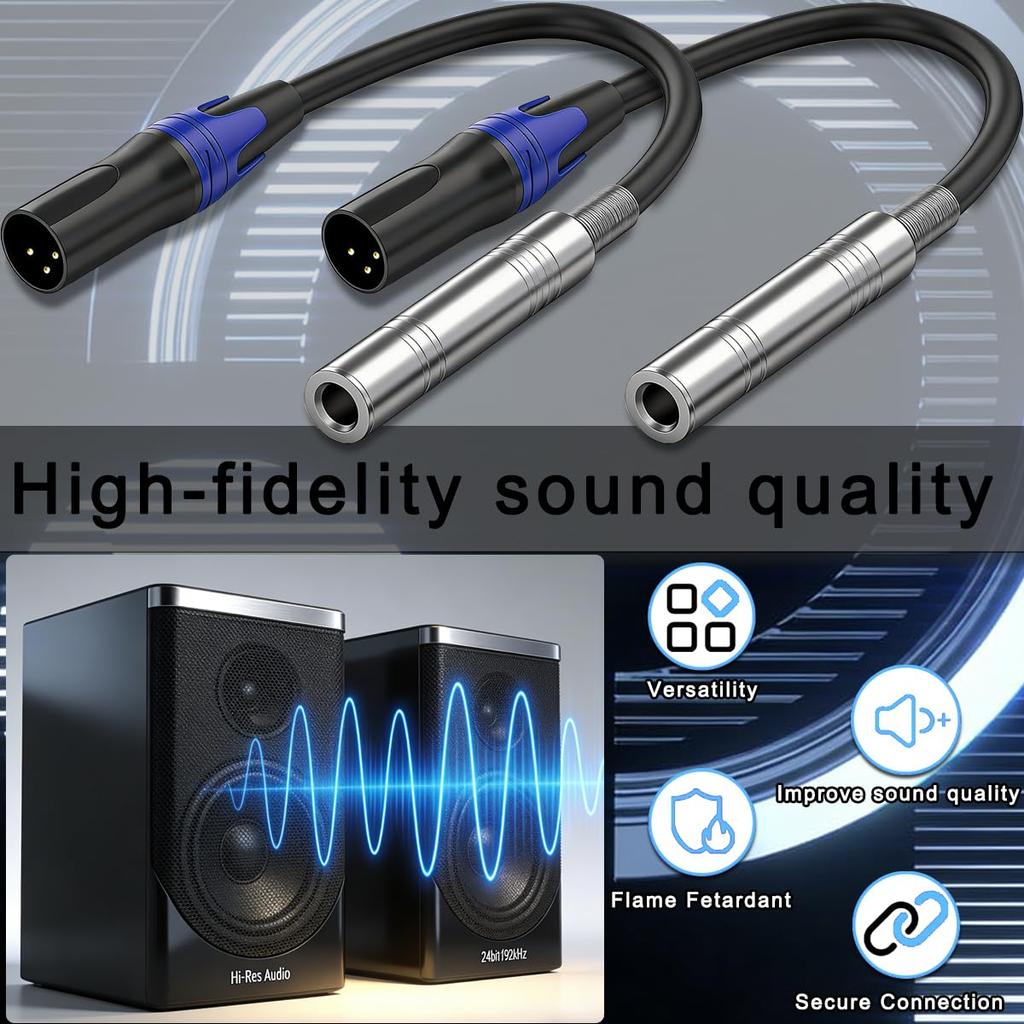 MKBKLLJY 2pcs 14-inch (Female) To XLR (Male) Cable Adapter Stereo Audio Cable XLR Plug To 6.35mm TRS Oxygen-Free Copper Conductor 30cm11.8-inch with