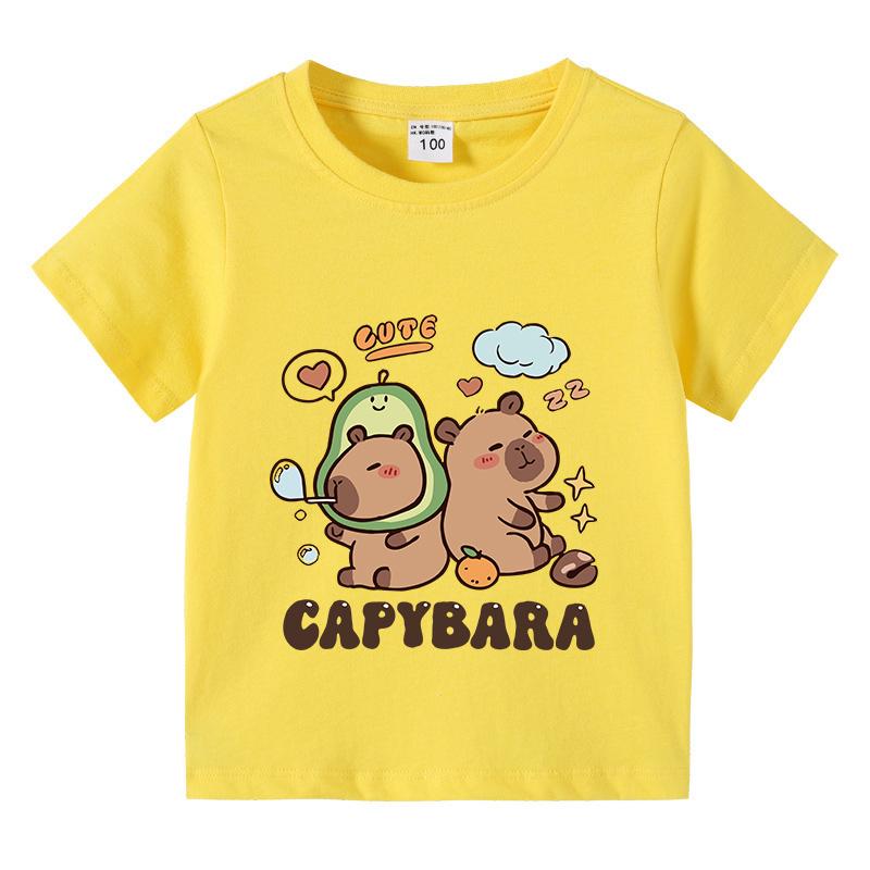 Solid Color Kids Basic T-shirt Capybara Tees 3-10Years Children Short Sleeved Clothes Boys Girls Round Neck Tops Birthday Gifts