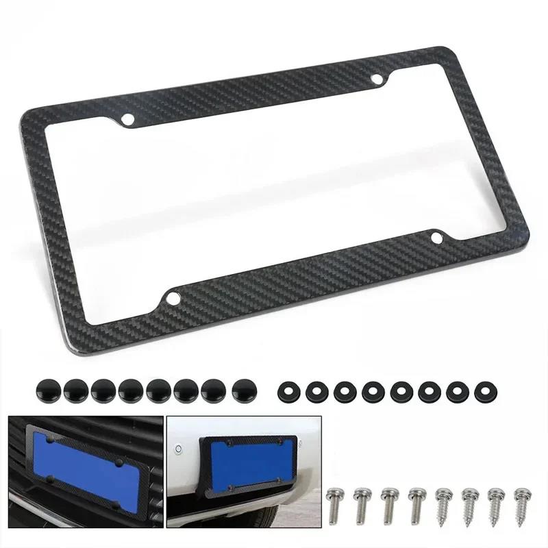 2/1Set Universal Carbon Pattern Plastic License Plate Frame Bracket With Standard Mount Screw Kits Auto Plate Decor Parts License Plate Covers Frames