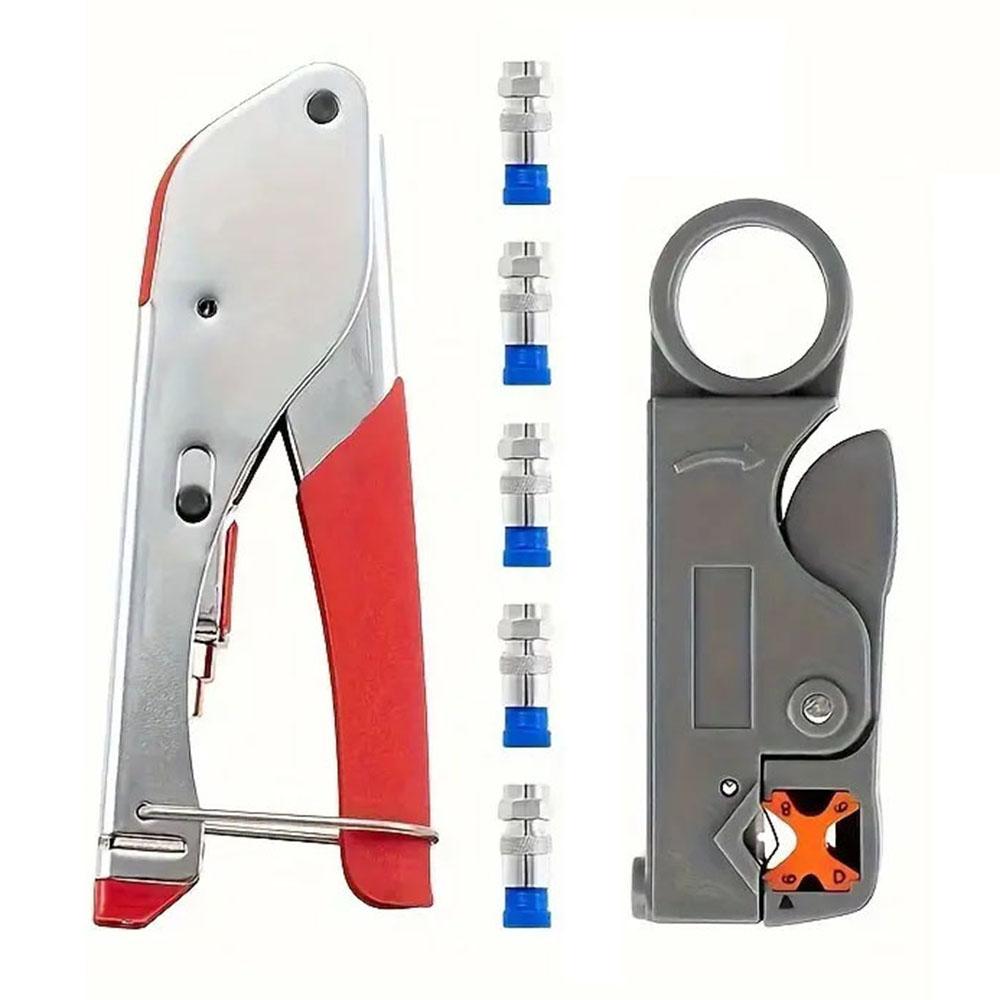 RG59/6 Coaxial Cable Crimping Tool 7PCS Set F Connector Compression Pliers Network Cable Wire Stripper A