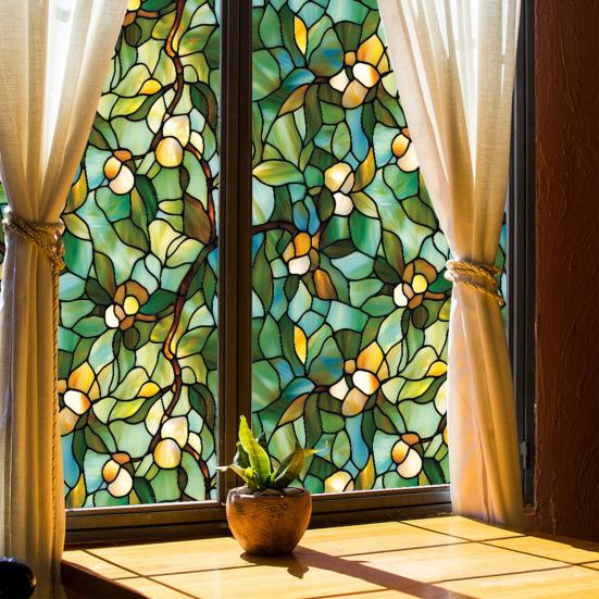 Fenster Sichtschutzfolie Statisch Haftende Buntglasfolien Abnehmbare PVC Dekorfolie für Zuhause Küche Wohnzimmer Schlafzimmer