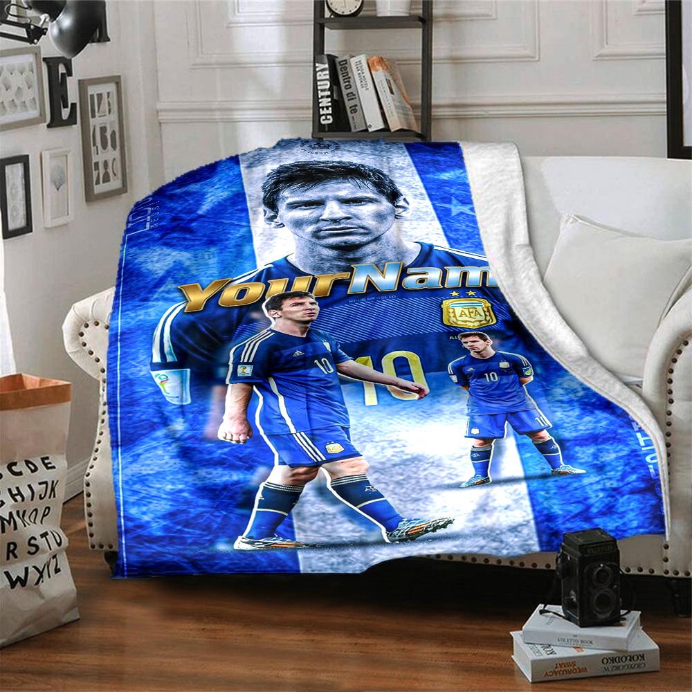 Messi Personalized Name Blanket Multi-purpose Customizable Blanket Soft Warm Cozy for Home Decor Livingroom Picnics Office Chair Four Seasons Universa