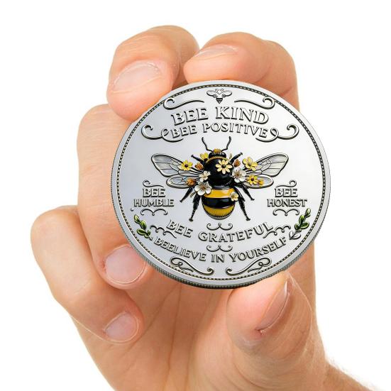 Bee Kind Positivity Commemorative Coin Motivational Bee Challenge Coin Double-Sided Inspirational Collectible Token Gift for Friends Family