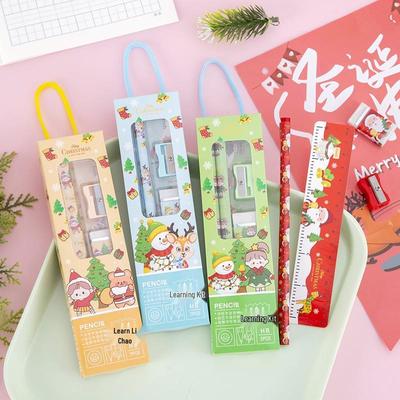 Christmas Pencil Set for Elementary Students: 5-Piece Handbag Gift Box for Kindergarten Birthday Party Favors