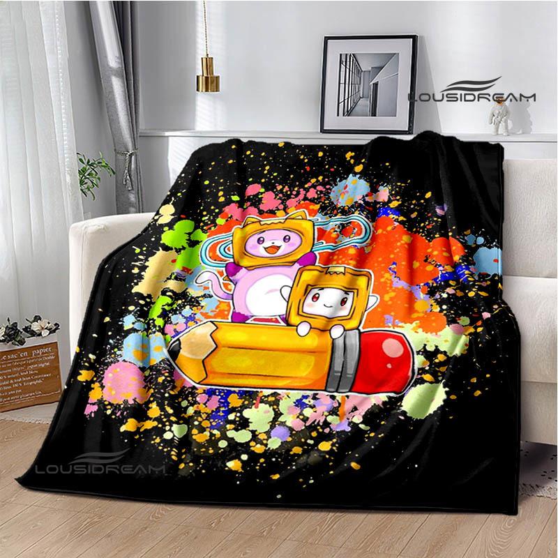 Cute Lankybox Foxy Boxy cartoon Printed blankets Picnic blanket Flannel Warm blanket Travel Blankets bed linings Birthday Gift