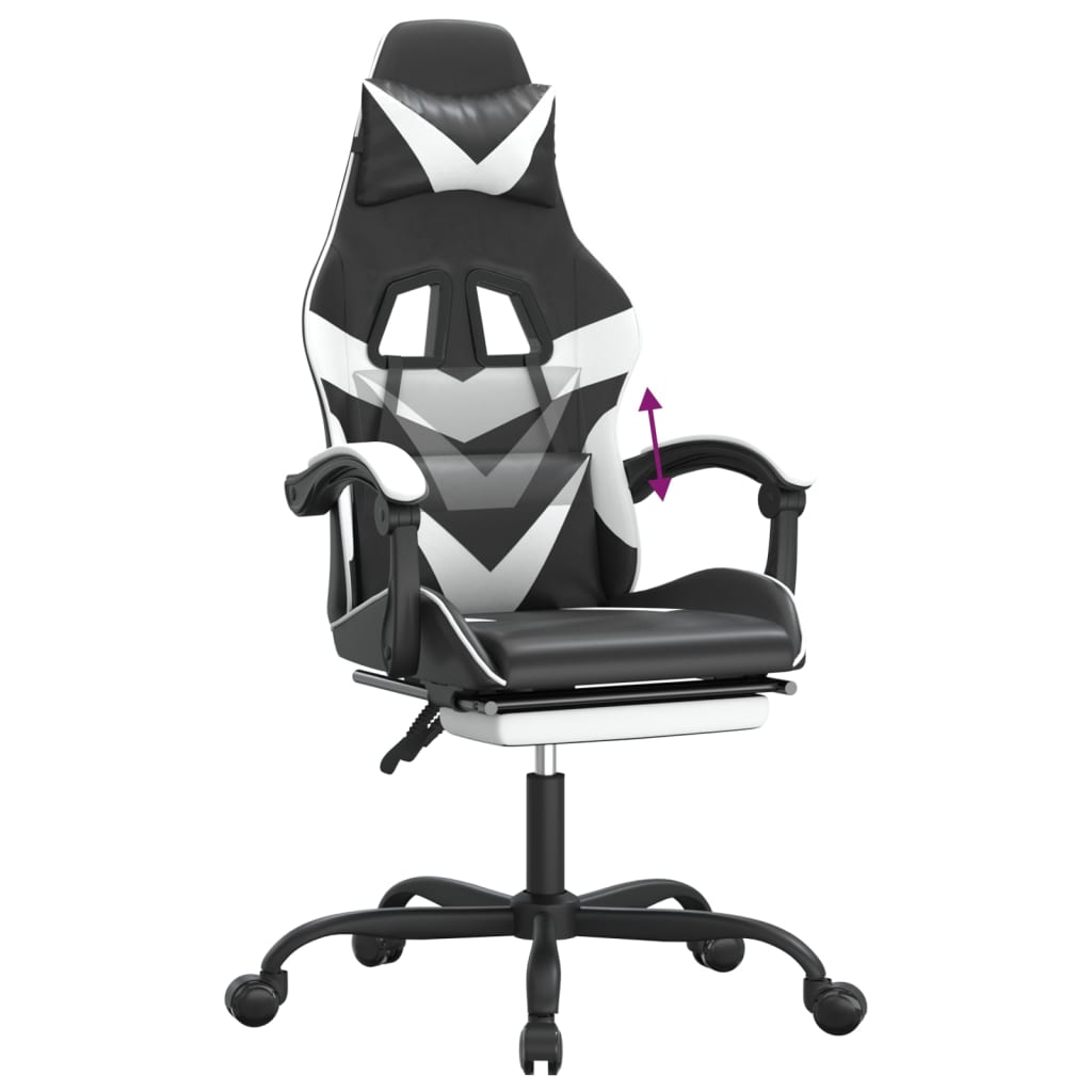 Gaming Chair with Footrest Black and White Artificial Leather