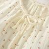 Pure cotton crepe yarn round neck spring and autumn chest pad long-sleeved trousers pajamas can be worn at home