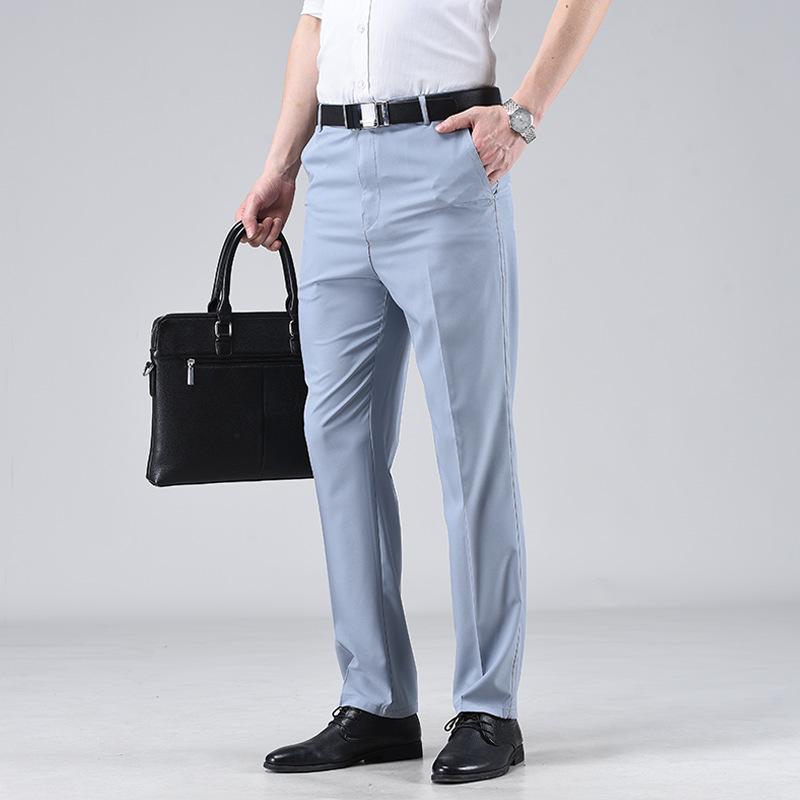 Men's Summer Lightweight High-Waisted Business Trousers for Middle-Aged & Elderly – Loose, Casual, Non-Iron, Formal Pants