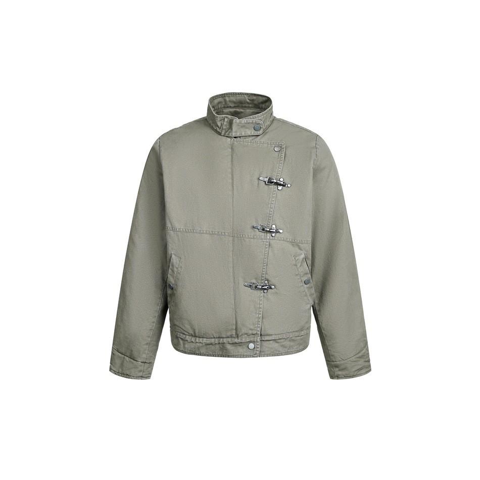 Módní Unisex Retro Praná Metalová Pracovní Bunda - Zimní Stojáček Bavlněný Kabát