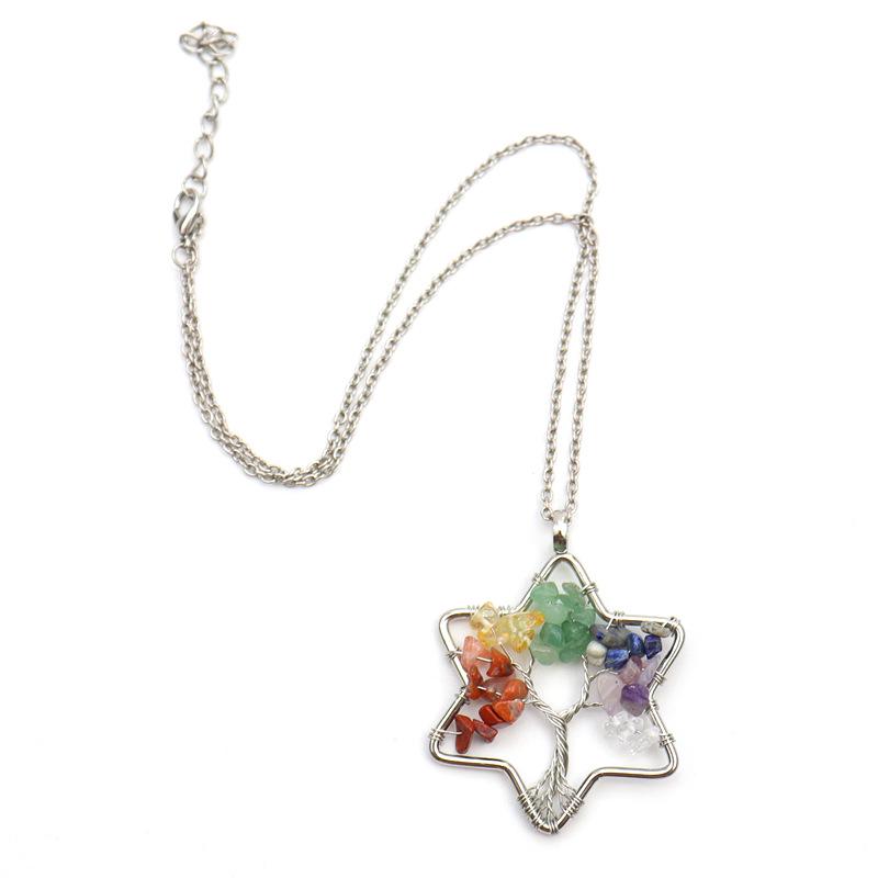 Handmade Wire-Wrapped Tree of Life Necklace with Crystal Chip Pendant