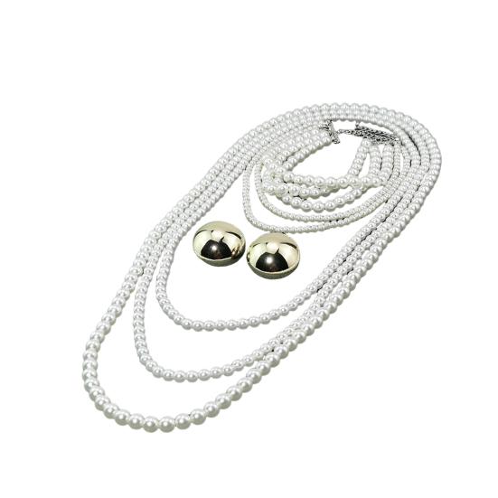 

2 шт./компл. многослойное дизайнерское ожерелье, преувеличенные круглые серьги-гвоздики, комплект женских свадебных искусственных белый