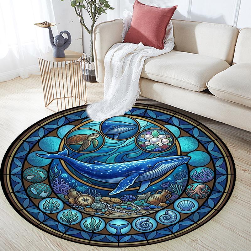 Marine Life Glass Round Area Rug Under Office Chairs Bedroom Living Room Home Decor