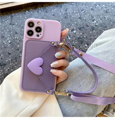 Korean Crossbody Lanyard Necklace Strap Card Holder Purple Case for iPhone 11 15 13 14 Pro Max X XS XR Max Coin Purse Cover