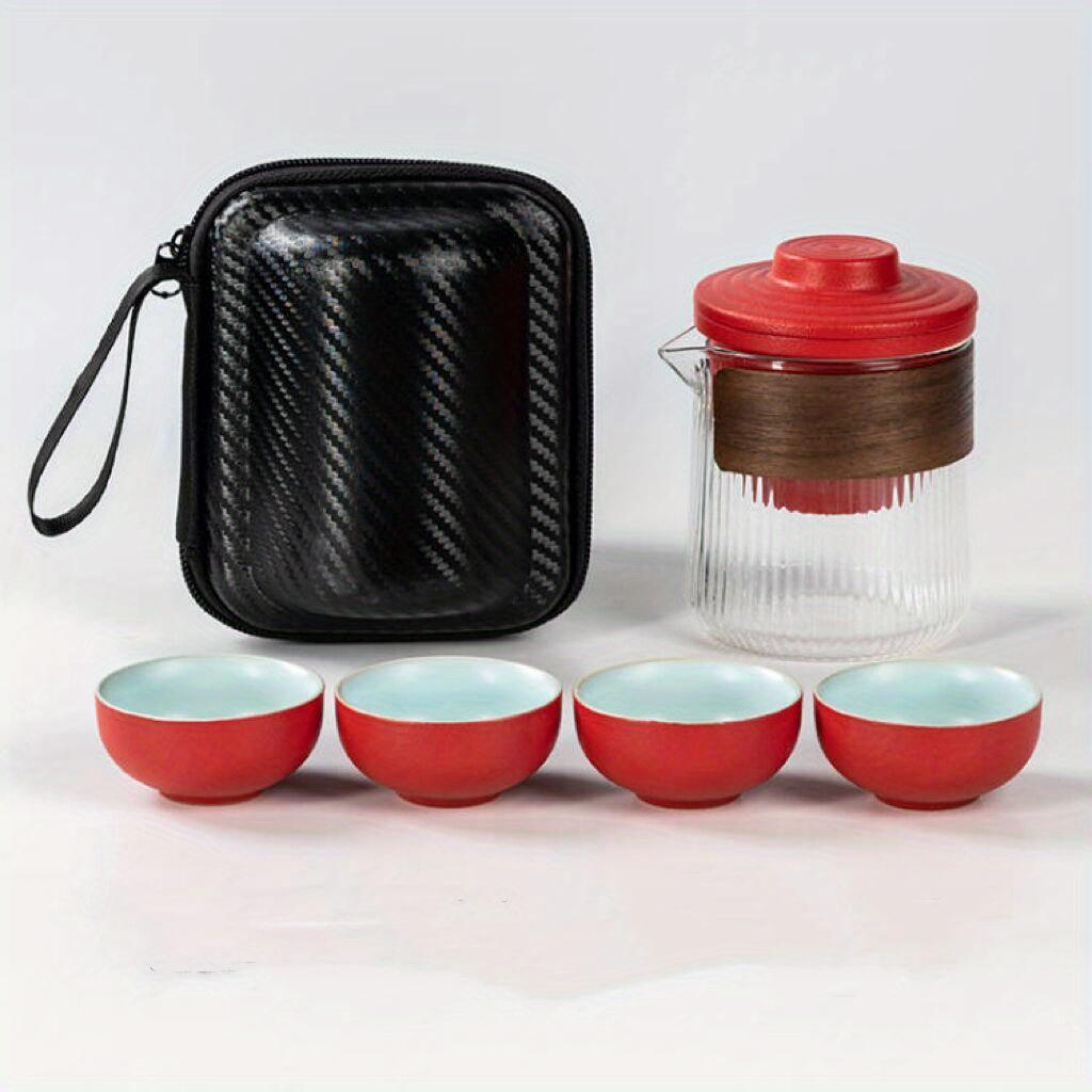 1set  Travel Tea Set Ceramic Express Cup Portable Travel Tea Set One Pot Four Cups Outdoor Car Simple And Portable Foaming
