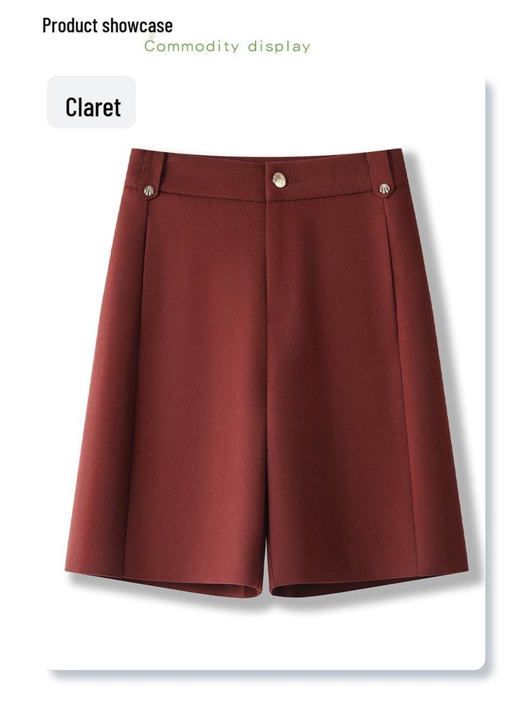 Ancola Women's High-Waisted Red Shorts - Spring 2025 Collection: Loose, Straight, Slimming, Wide-Leg Trousers