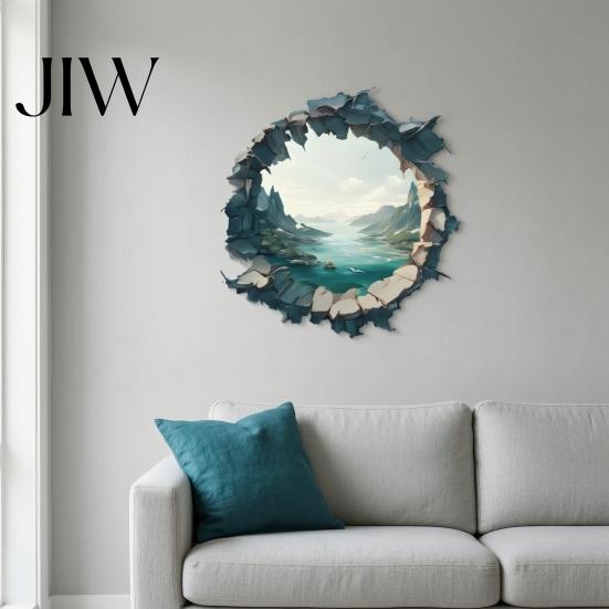 Realistic Landscape Wall Mural 3D Mountain & River Sticker, PVC Waterproof Mural, Peel And Transparent Space Illusion Decal Stick Decals