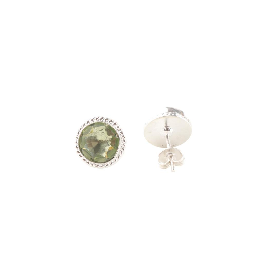 Green Amethyst Gemstone 925 Sterling Silver Jewelry Handmade Stud Earrings 0.53" EE-147-1