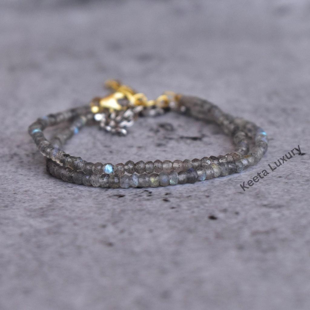 Natural Labradorite bracelet Dainty faceted labradorite beaded Gemstone Bracelet small beaded bracelets for women Bridesmaid jewelry