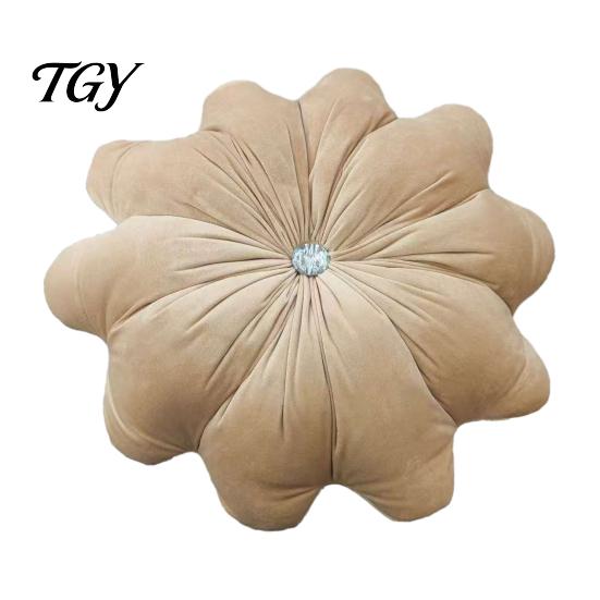 Decorative Throw Pillows for Girls Room Flower Pillow, 18 Inch Floral Cushion, Velvet Round Soft Sofa Pillow with Rhinestone Accent Couch Bed