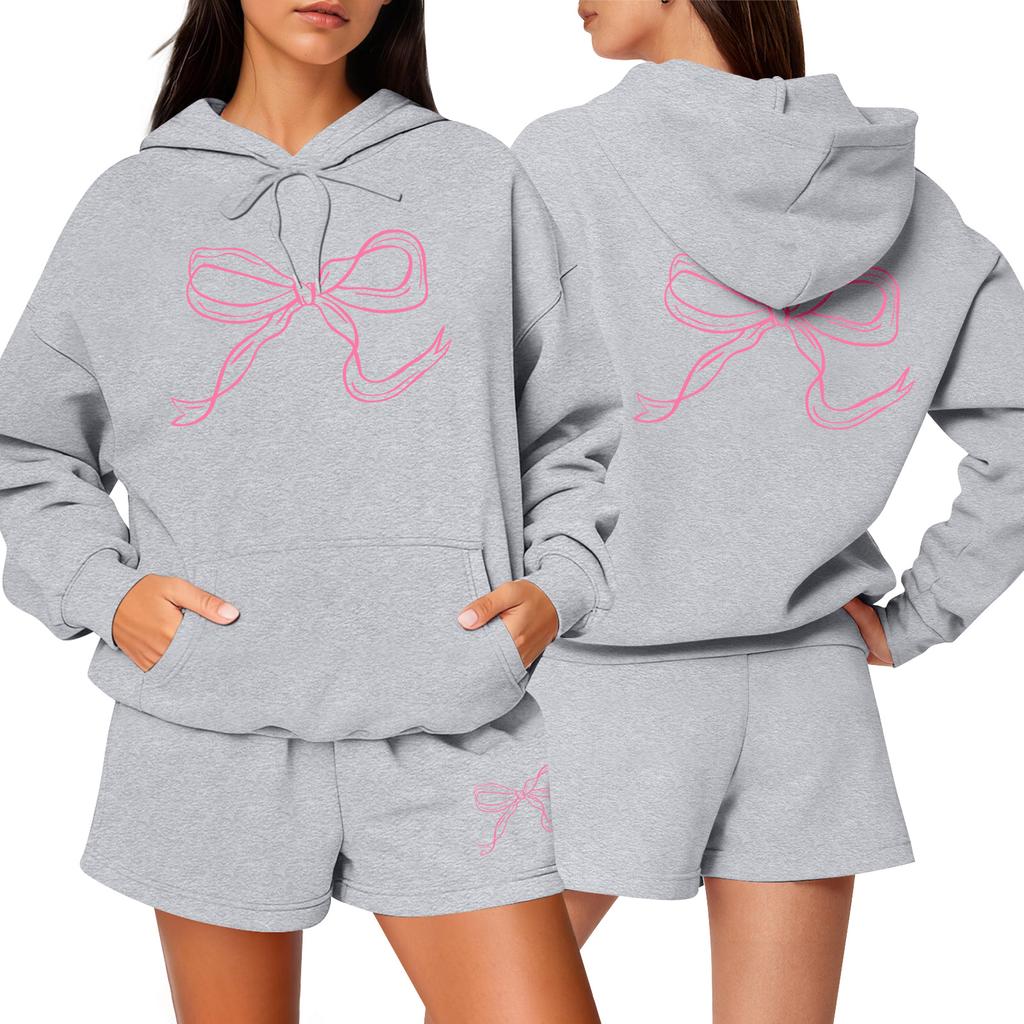 Women's Fashion Casual Long Sleeve Shorts Sports Round Neck Sweatshirt Set